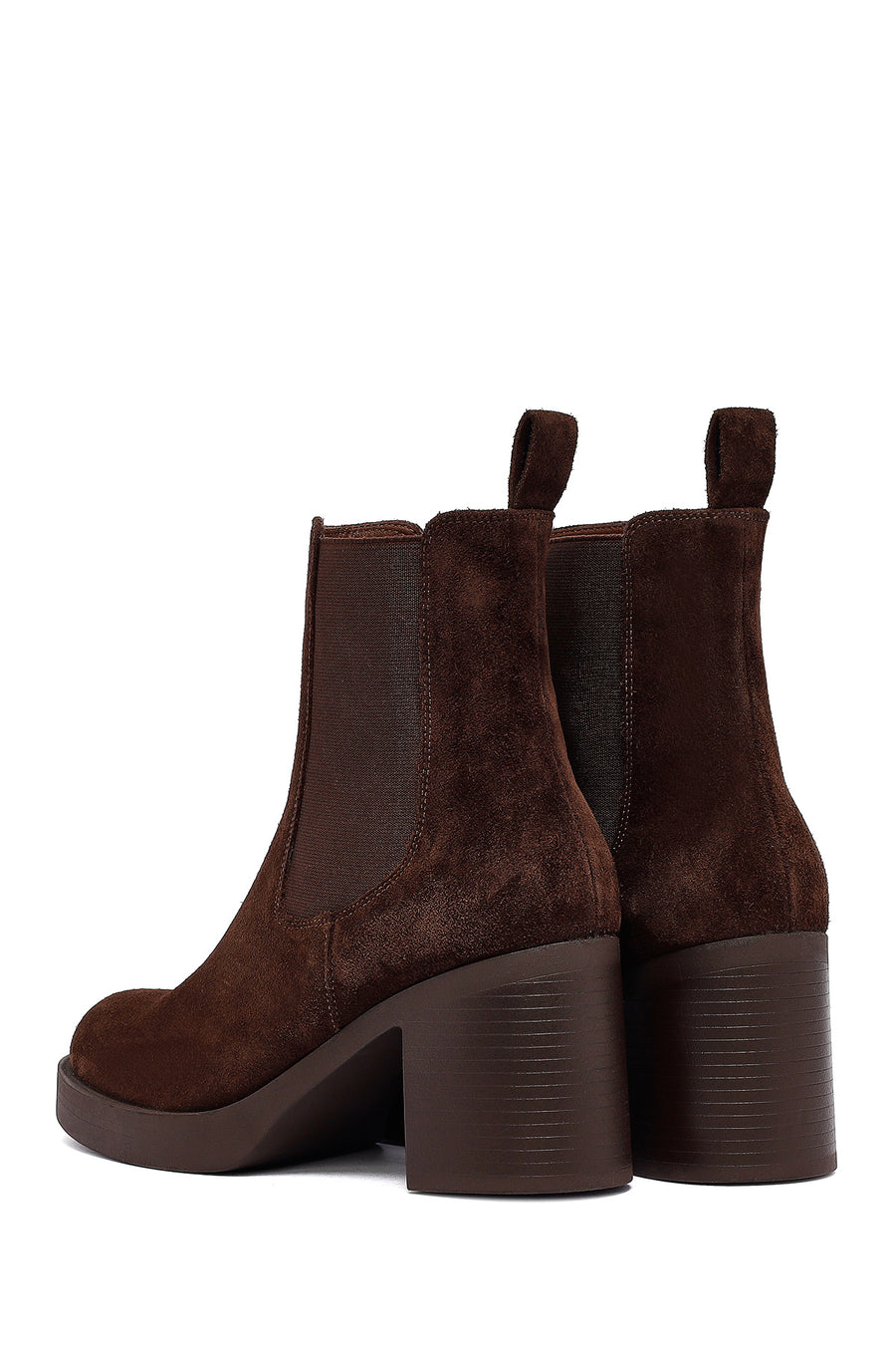 Woman Brown Suede Heels Leather Chelsea Boots