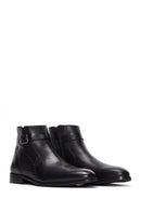 Men's Black Buckle Detailed Leather Classic Zipper Boots | Derimod