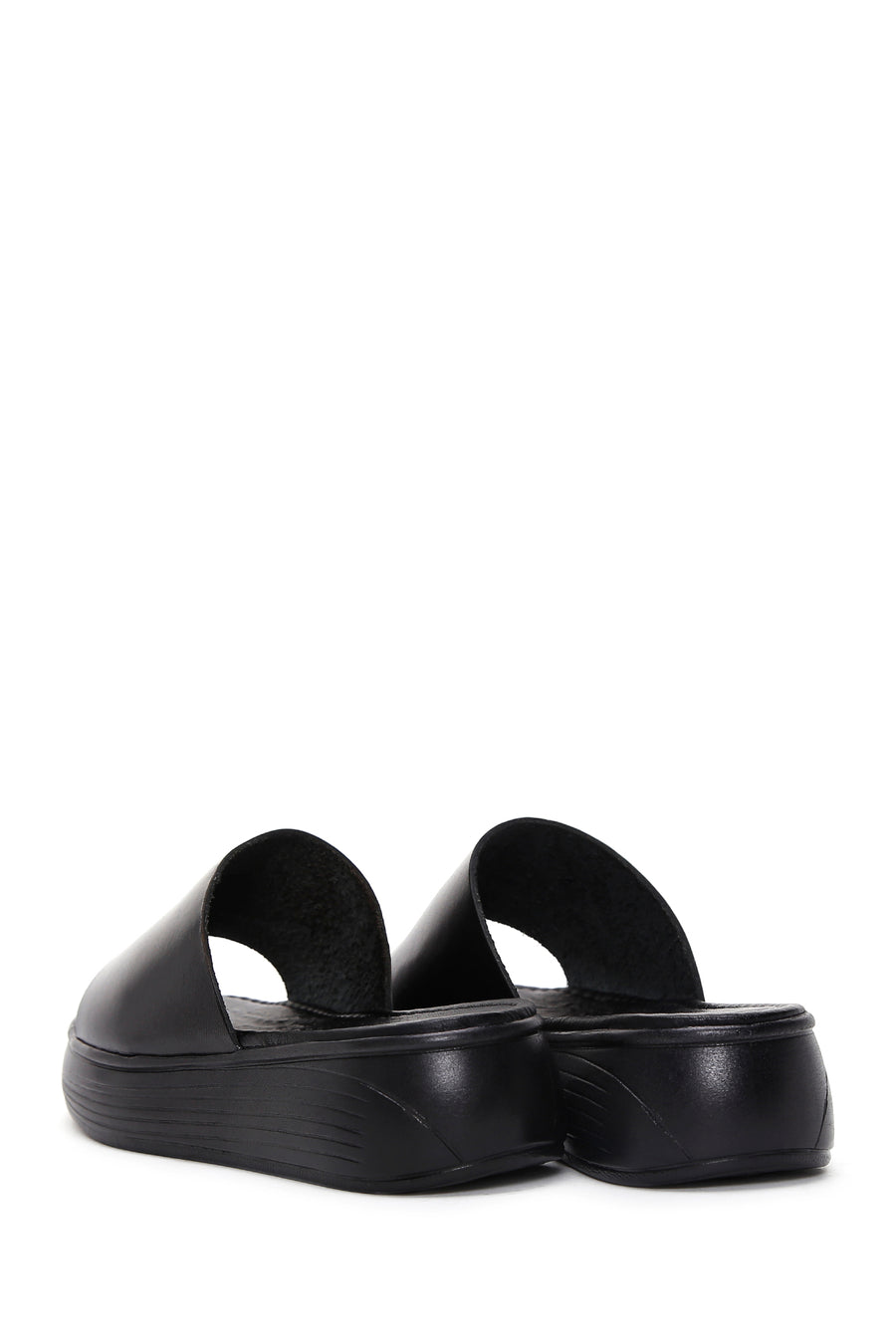 Women's Black Thick Soled Leather Slippers