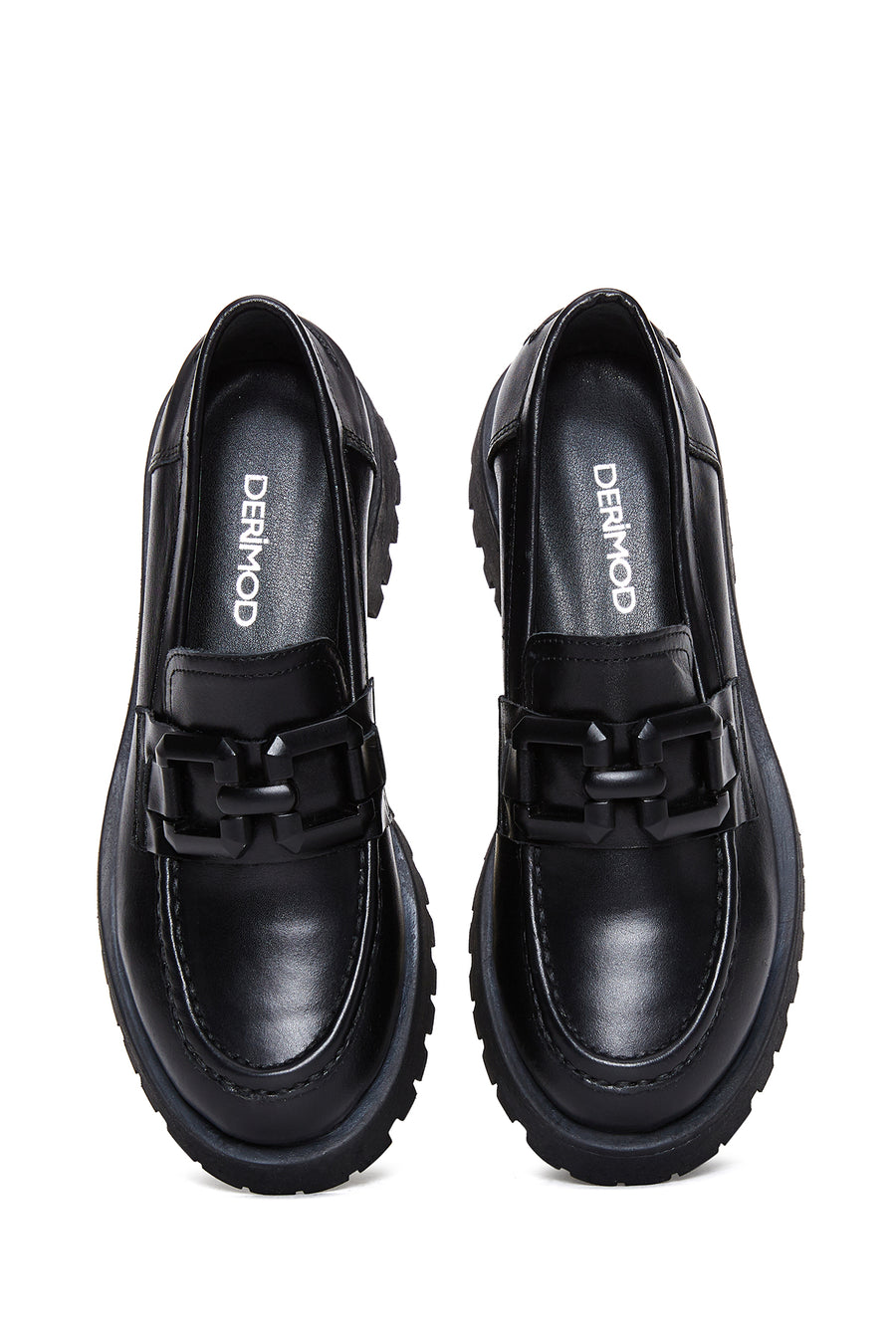 Woman Black Thick-Soled Leather Masculine Loafer