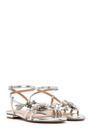 Women's Silver Ankle Buckle Stoned Metallic Sandals | Derimod