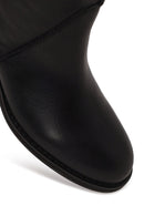 Woman Black Short Thick-Heeled Leather Boots | Derimod