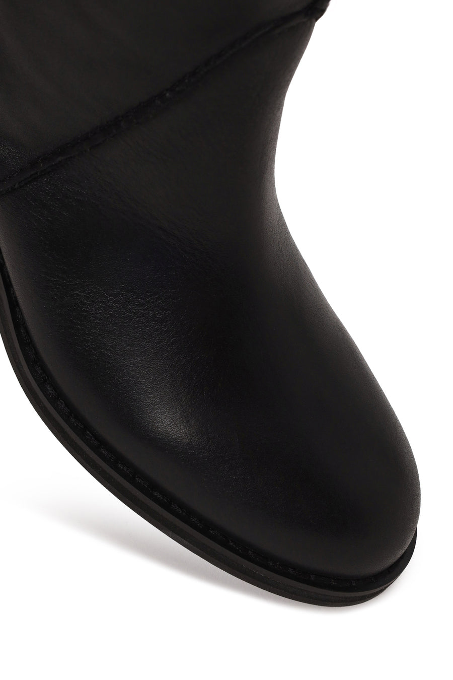 Woman Black Short Thick-Heeled Leather Boots