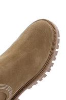 Women's Tan Suede Leather Buckle Zippered Boots | Derimod