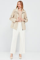 Luisa Women's Beige Oversize Leather Coat | Derimod