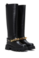 Women's Black Chain Detailed Leather Boots | Derimod