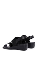 Women's Black Wedge Heeled Leather Sandals | Derimod