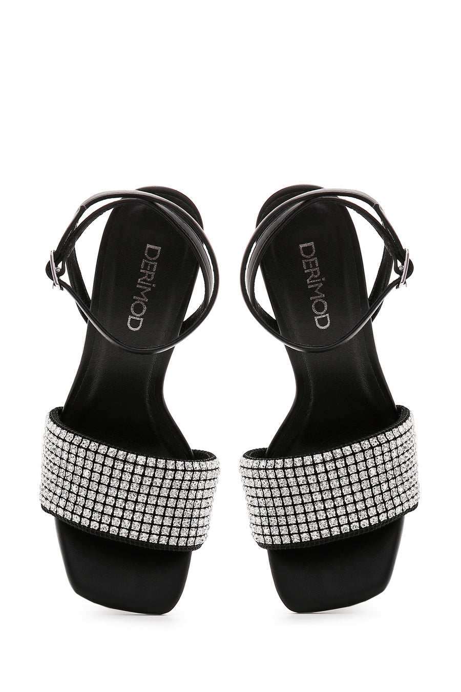 Women's Black Stone Heeled Sandals