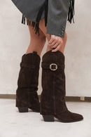 Woman Brown Chunky Heeled Suede Boots | Derimod