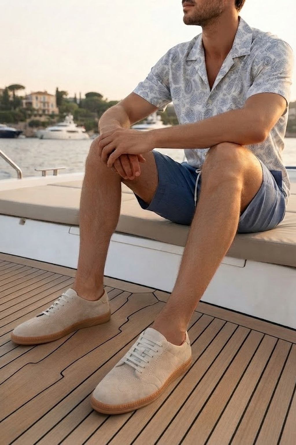 Erkek Bej Bağcıklı Süet Deri Sneaker