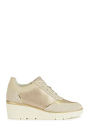 Geox Women's Beige Thick-Soled Lace-Up Leather Sneakers | Derimod