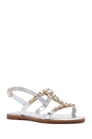 Women's Silver Ankle Strap Stone Sandals | Derimod