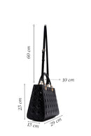 Women's Black Long Strap Patterned Patent Leather Handbag | Derimod