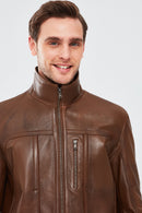 Bruno Men's Cognac Leather Jacket | Derimod