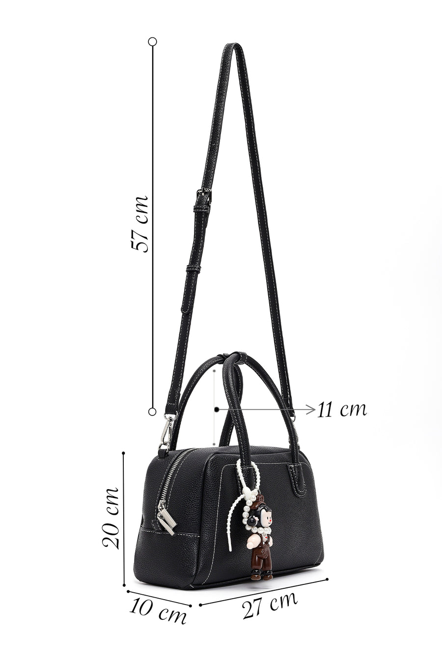 Women's Black Long Strap Charm Handbag
