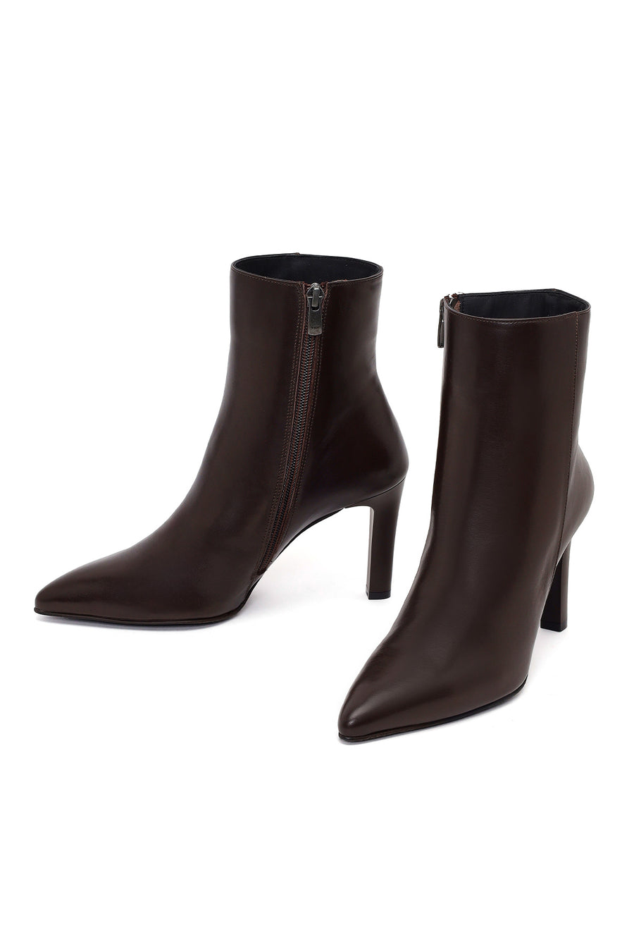 Woman Brown Zip Closure Thin High-Heel Leather Boots