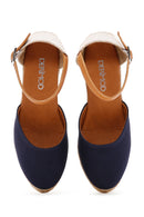 Women's Navy Blue Ankle Strap Wedge Heeled Espadrille | Derimod