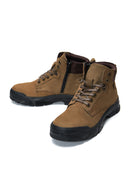 Men's Beige Nubuck Leather Casual Zippered Boots | Derimod