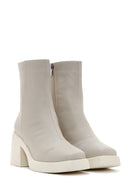 Women's Beige Zippered Heeled Casual Boots | Derimod