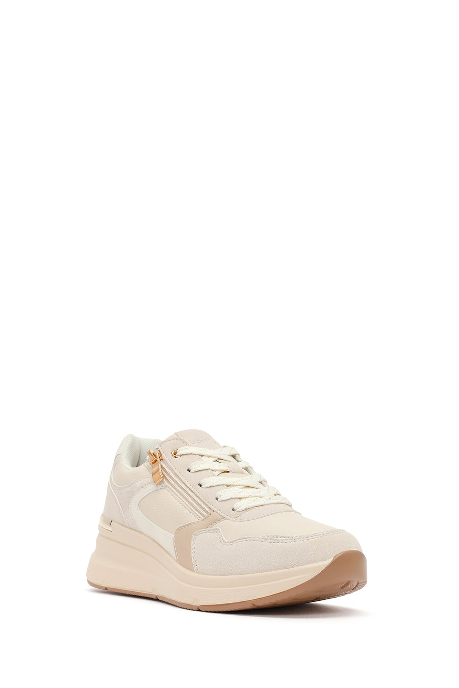 Kadın Bej Yandan Fermuarlı Bağcıklı Kalın Tabanlı Sneaker