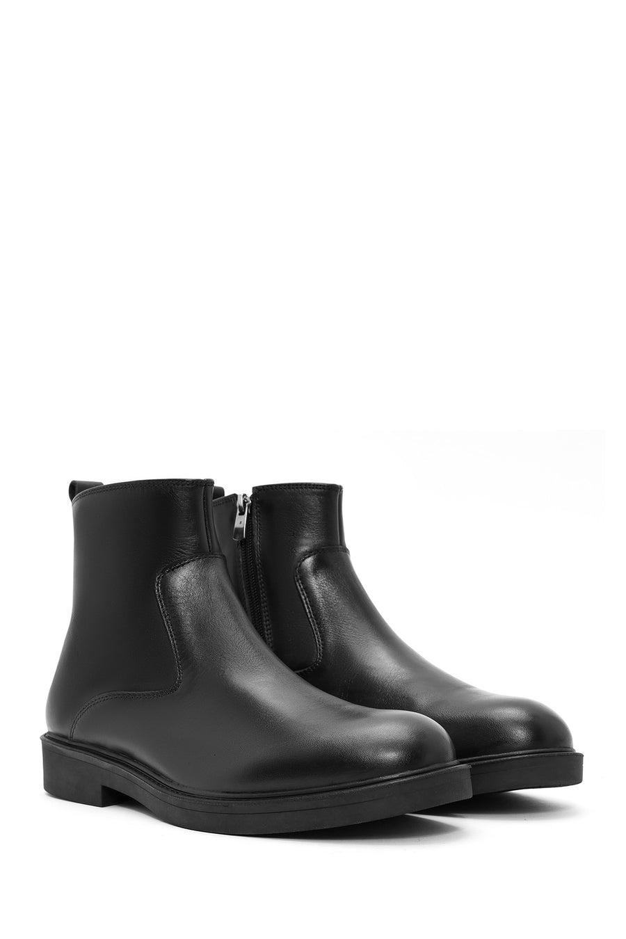 Men's Black Zippered Leather Casual Boots