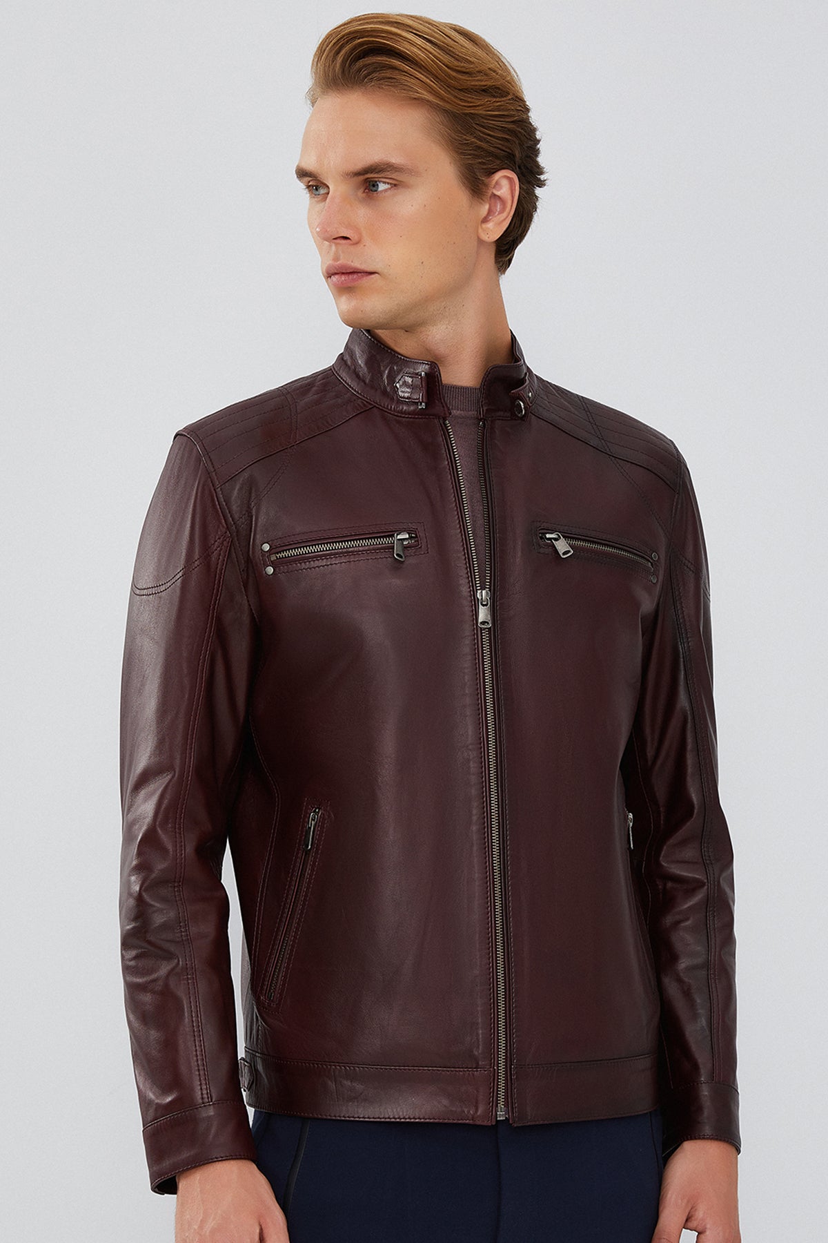 Maxim Men's Claret Red Leather Jacket 23WGE616547 | Derimod