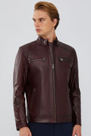 Maxim Men's Claret Red Leather Jacket | Derimod