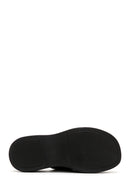 Women's Black Leather Double Buckle Thick Soled Slippers | Derimod