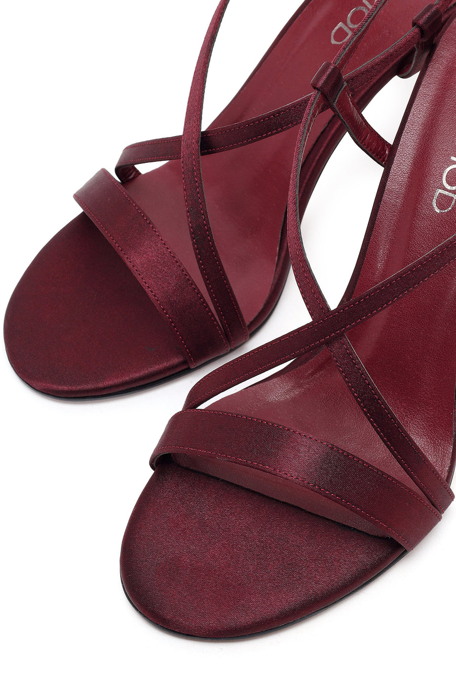 Women's Burgundy Ankle Buckle High Heeled Satin Sandals