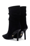 Women's Black Thin Heeled Suede Leather Boots | Derimod