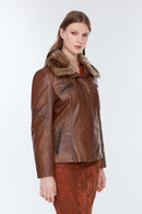 Belinda (Plus) Women's Cognac Leather Coat | Derimod