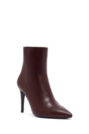 Woman Burgundy Zip Closure High Thin Heel Leather Boots | Derimod