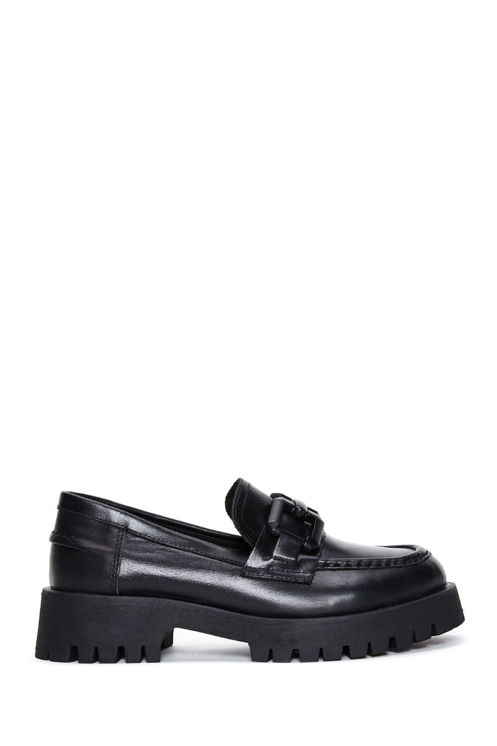 Kadın Siyah Kalın Tabanlı Deri Maskülen Loafer