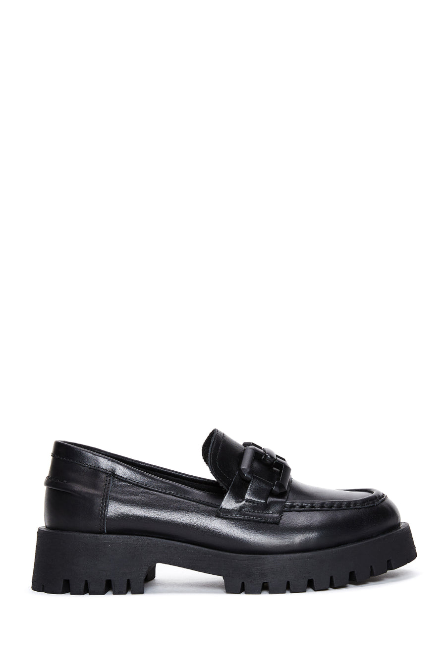 Woman Black Thick-Soled Leather Masculine Loafer AF190002DV | Derimod