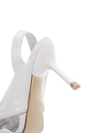 Women's White Leather Heeled Sandals | Derimod