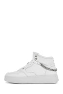 Alberto Guardiani Women's White Leather Thick Sole High Top Sneaker | Derimod