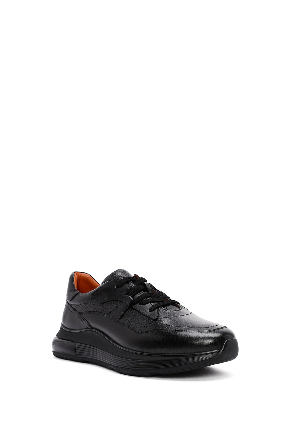 Erkek Siyah Bağcıklı Deri Casual Sneaker