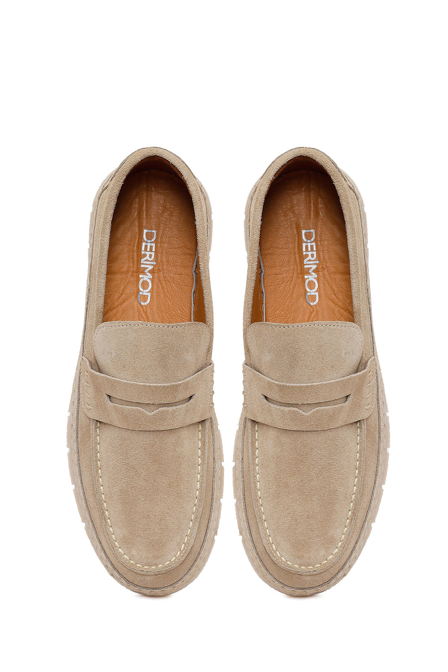 Men's Beige Chunky Suede Leather Loafers