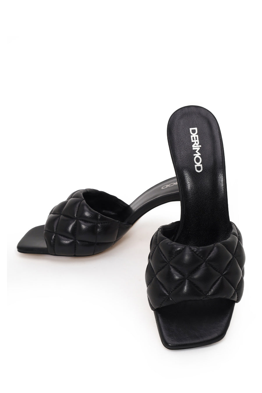 Woman Black Printed Thin-Heeled Leather Slippers