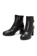 Woman Black Zippered Chunky Heels Leather Boat | Derimod