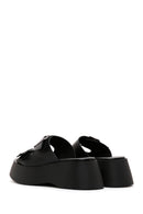 Women's Black Double Buckle Thick Soled Leather Slippers | Derimod