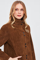 Lopez Women's Brown Oversize Suede Leather Jacket | Derimod