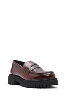 Women's Burgundy Thick-Soled Leather Masculine Loafer | Derimod