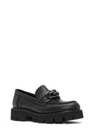 Women's Black Leather Masculine Loafer | Derimod