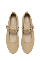 Women's Cream Buckled Leather Ballerinas | Derimod