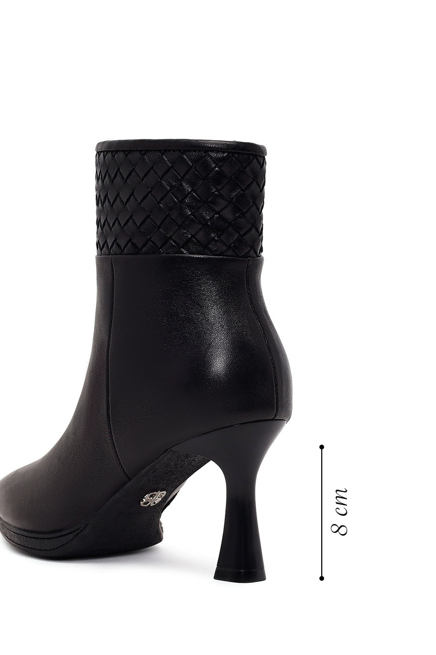 Woman Black Zip Closure Braided Thin-Heeled Leather Boots