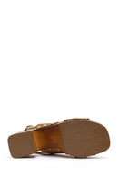 Women's Tan Suede Leather Sandals with Buckle Back and Platform Heel | Derimod