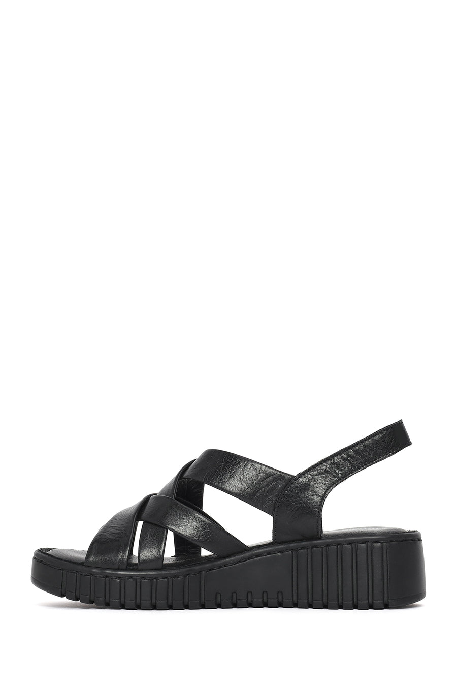 Woman Black Chunky-Soled Leather Comfort Sandals