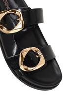 Woman Black Double-Buckle Slippers | Derimod