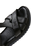 Women's Black Strappy Leather Comfort Sandals | Derimod